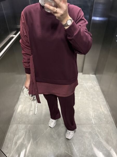 Gömlek Detaylı Takım Bordo