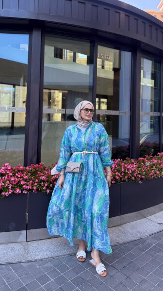 Kıraş Mango Kumaş Elbise Mavi