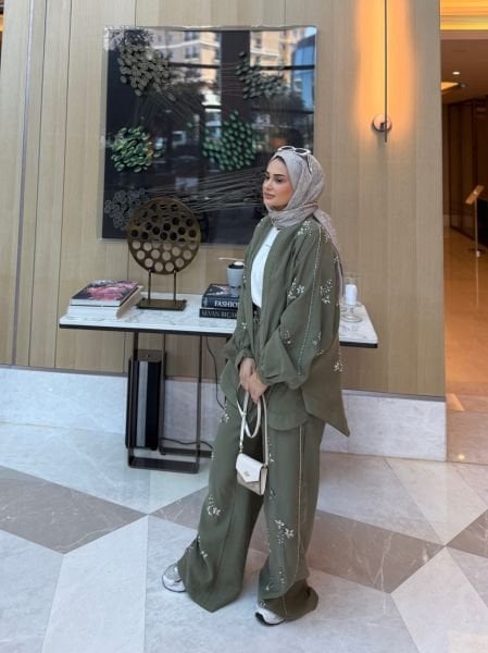 İşlemeli Kimono Haki