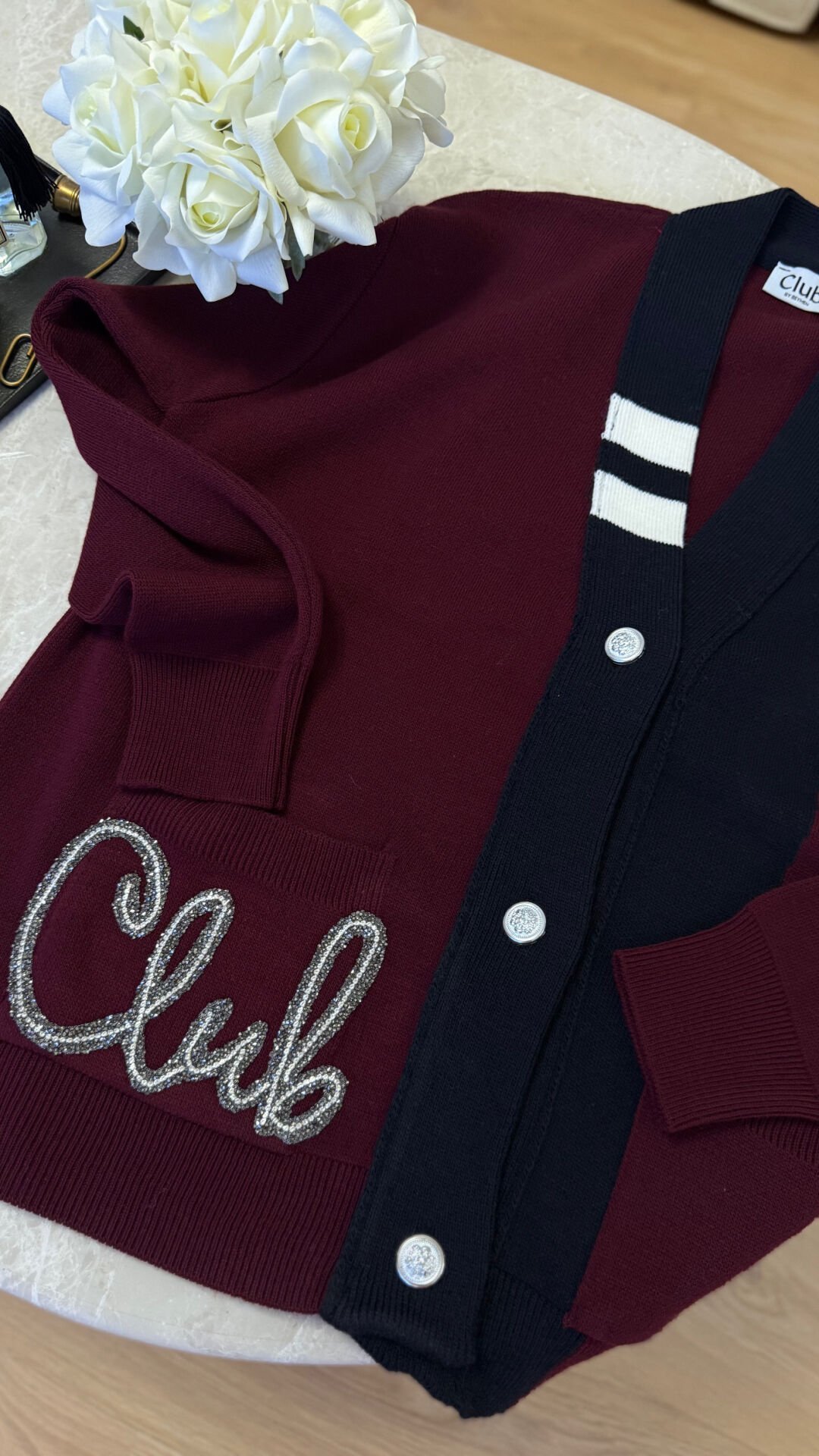 İşlemeli Muadil Hırka Bordo