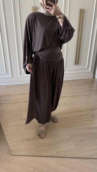 Kuşaklı Şalvar Model Takım Kahverengi