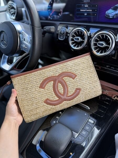 İthal Hasır Clutch Çanta