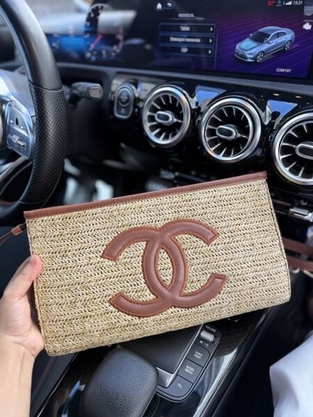 İthal Hasır Clutch Çanta