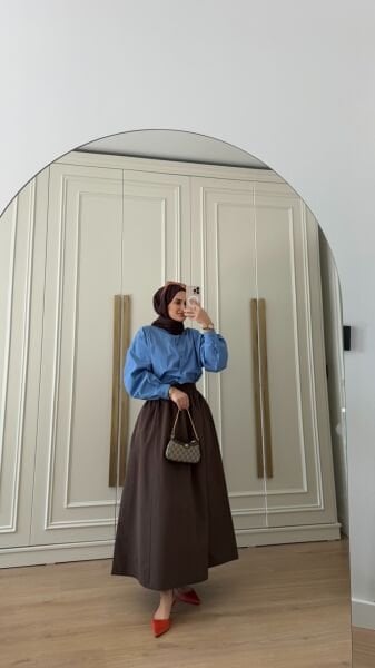 Poplin Etek Kahverengi