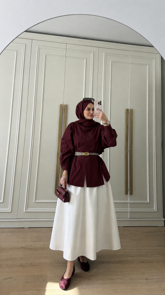 Pamuklu Oversize Gömlek Bordo