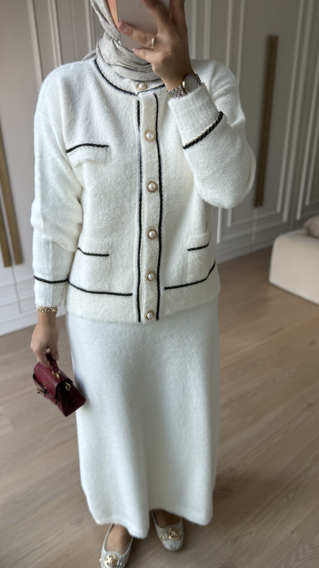 Gold Düğmeli Angora Ceket