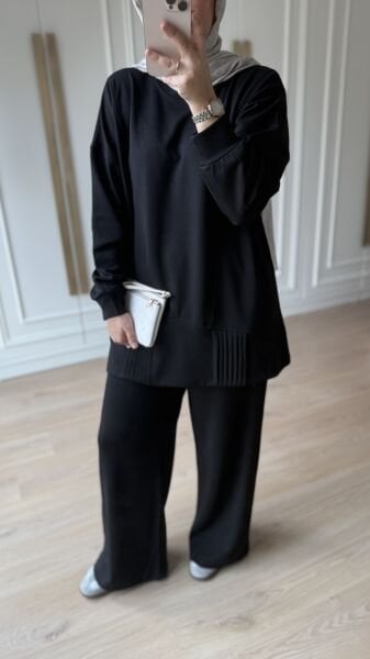 Pilise Detaylı Takım Siyah