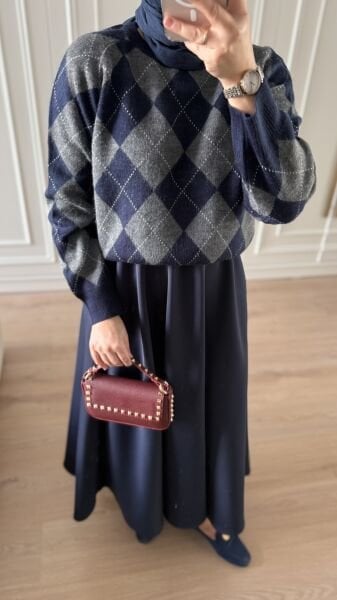 Baklava Desen Kazak Lacivert