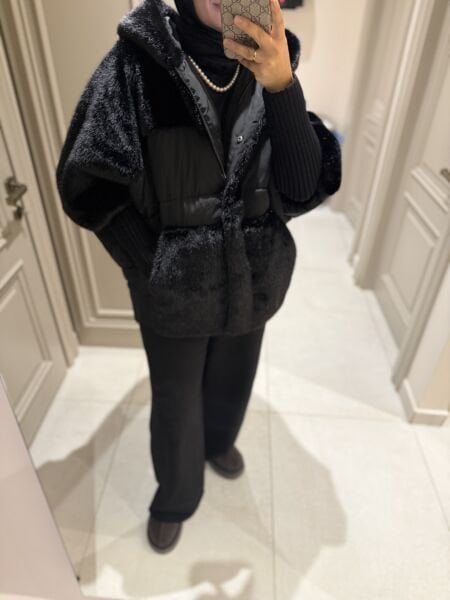 Kapşonlu Kürk Mont