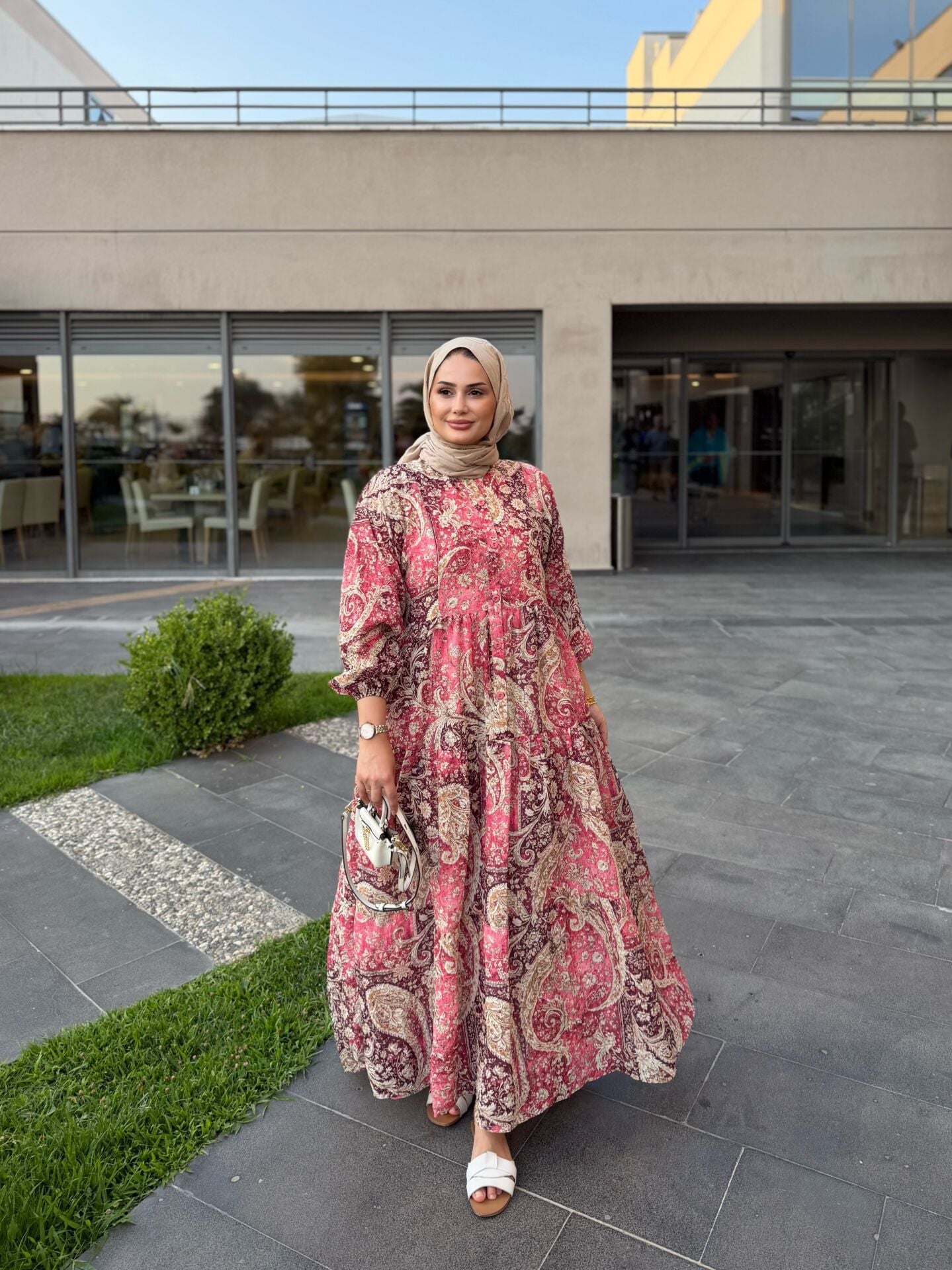 Şal Desen Elbise Pembe