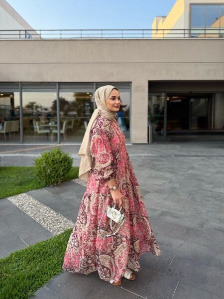 Şal Desen Elbise Pembe