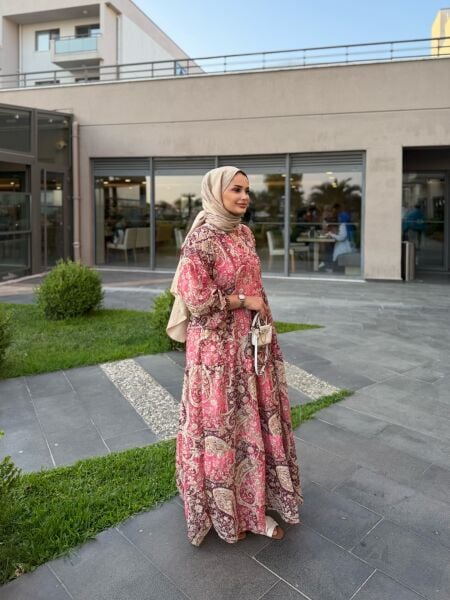 Şal Desen Elbise Pembe