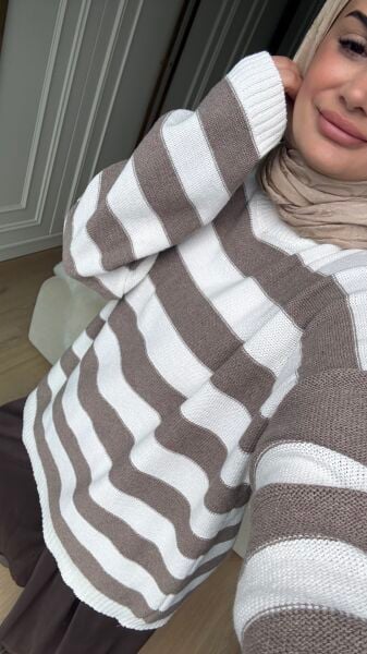 Çİzgili Triko Bej
