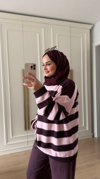 Çİzgili Triko Pembe