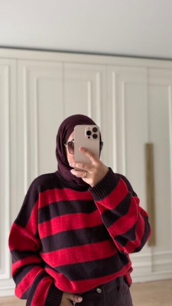 Çİzgili Triko Bordo