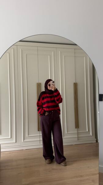 Çİzgili Triko Bordo