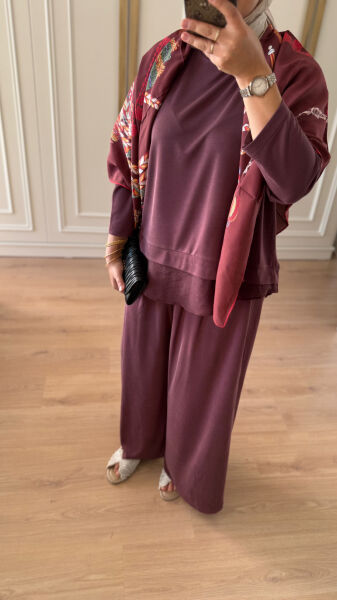 Tül Detaylı Takım Bordo