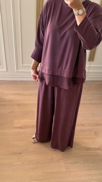 Tül Detaylı Takım Bordo