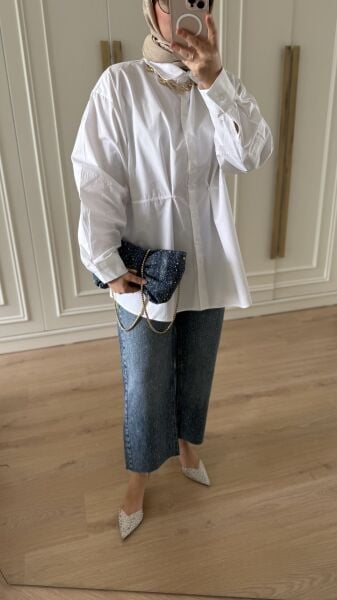 Pamuklu Oversize Gömlek Beyaz