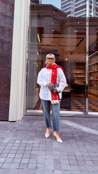 Pamuklu Oversize Gömlek Beyaz