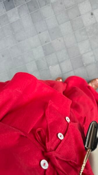 Düğme Detaylı Organik Keten Gömlek - Kırmızı