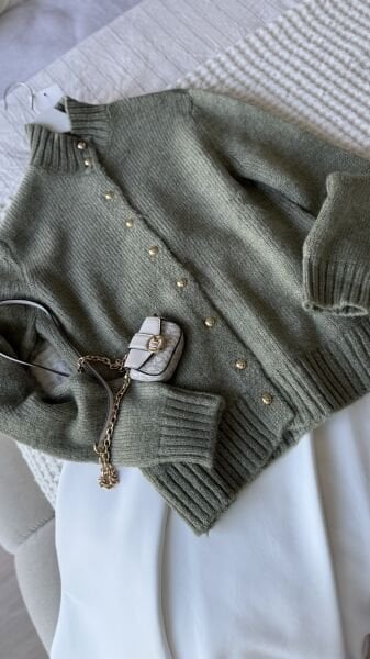 Gold Düğmeli Kazak Yeşil