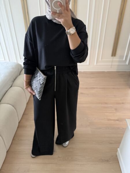 Fermuarlı Muadil Takım Siyah