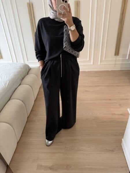 Fermuarlı Muadil Takım Siyah