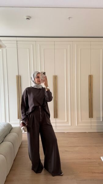 Fermuarlı Muadil Takım Kahverengi