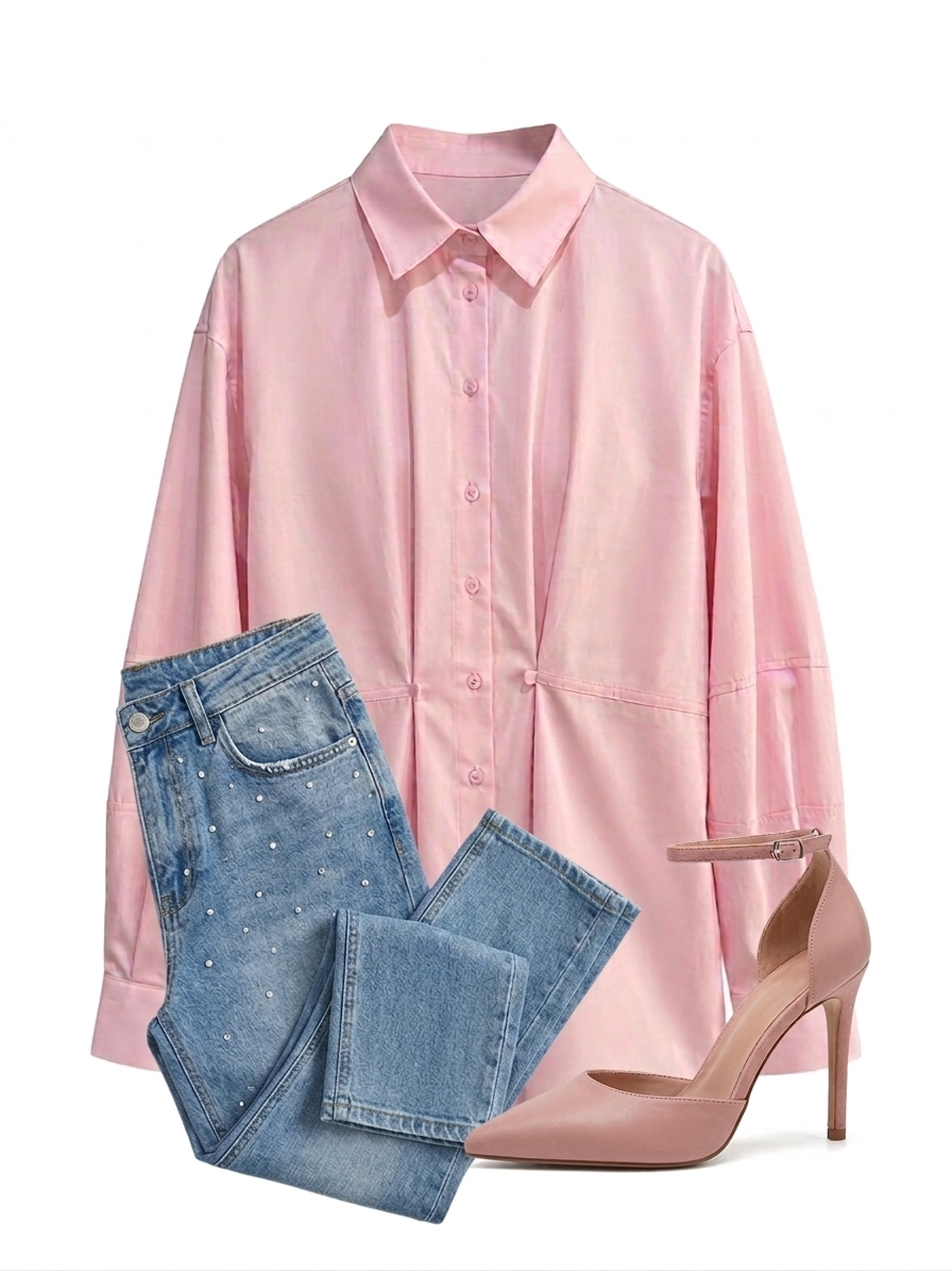 Pamuklu Oversize Gömlek Pembe