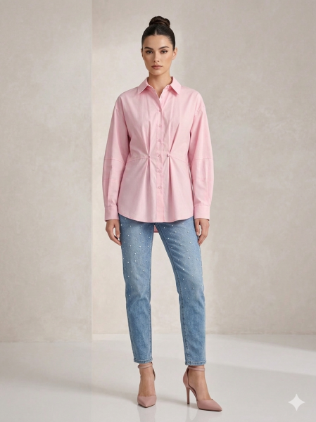 Pamuklu Oversize Gömlek Pembe