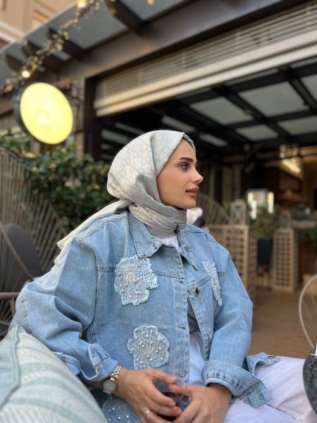 Taşlı İncili Kot Ceket