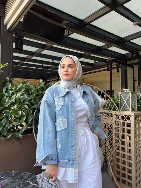Taşlı İncili Kot Ceket