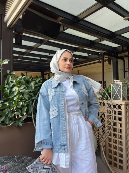 Taşlı İncili Kot Ceket