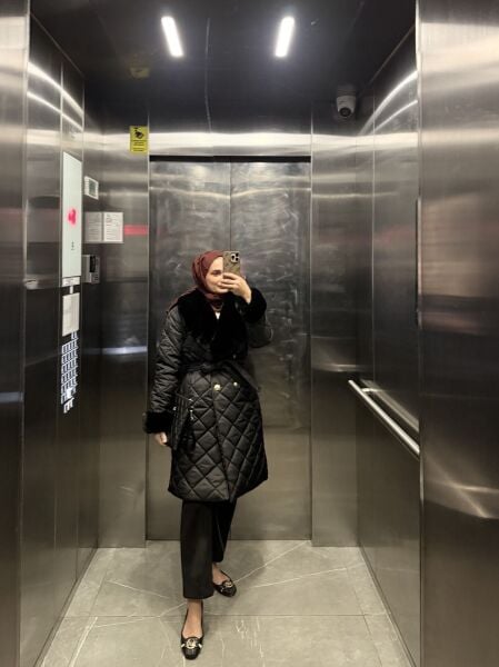 Premium Kürklü Kapitone Mont Kahverengi