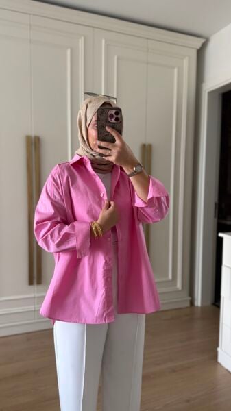 Pembe Poplin Gömlek