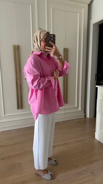 Pembe Poplin Gömlek