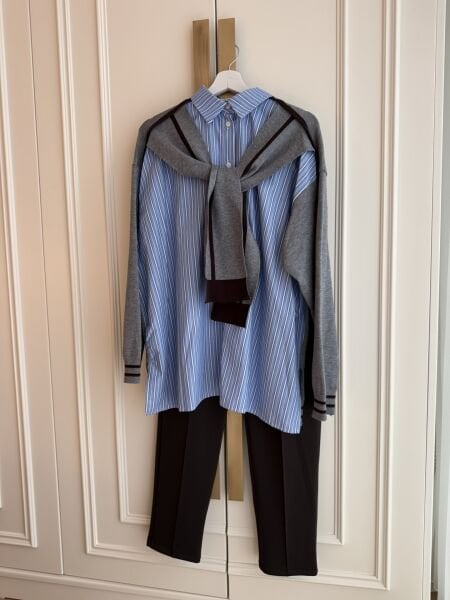 Twist Gömlekli Kazak Gri