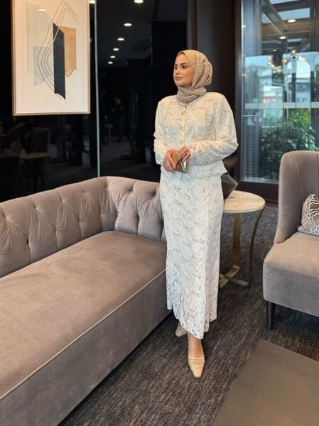 İthal Dantelli Takım Ekru