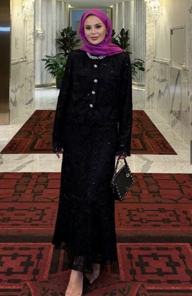 İthal Dantelli Takım Siyah