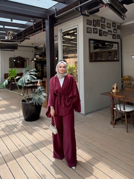 Taşlı Vual Takım Bordo