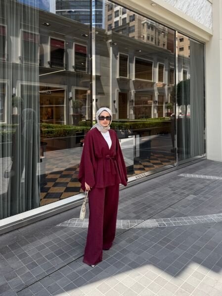 Taşlı Vual Takım Bordo
