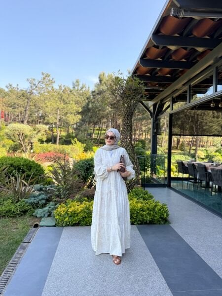 Nakışlı Pamuk Keten Elbise