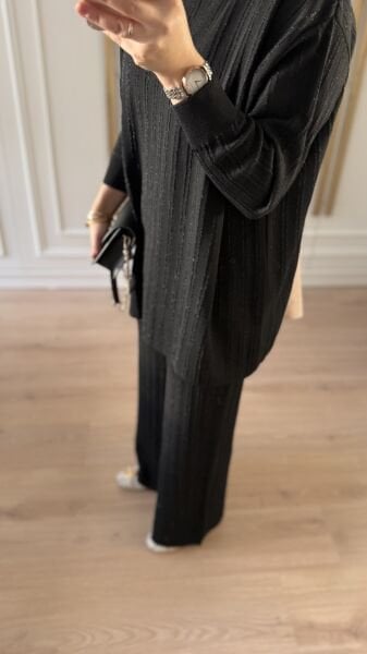 Işıltılı Triko Takım Siyah