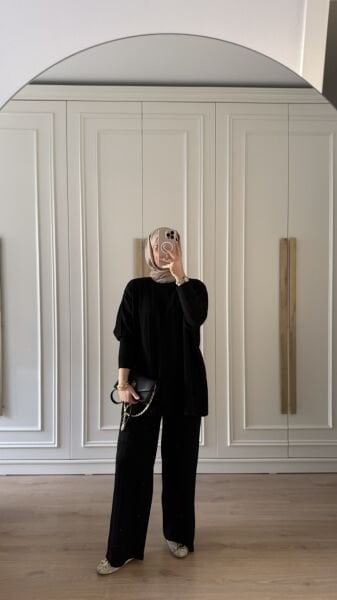 Işıltılı Triko Takım Siyah