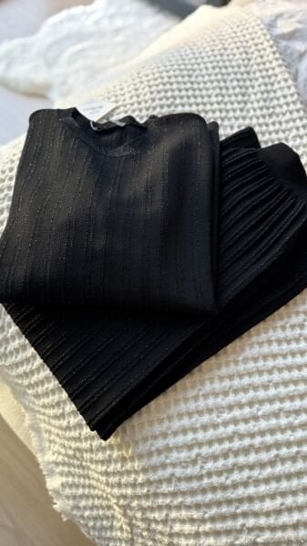 Işıltılı Triko Takım Siyah