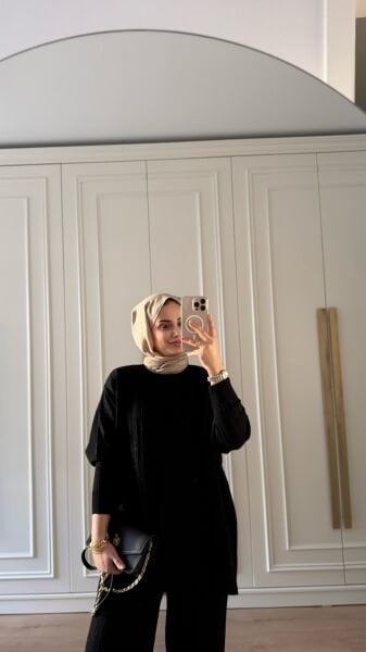 Işıltılı Triko Takım Siyah