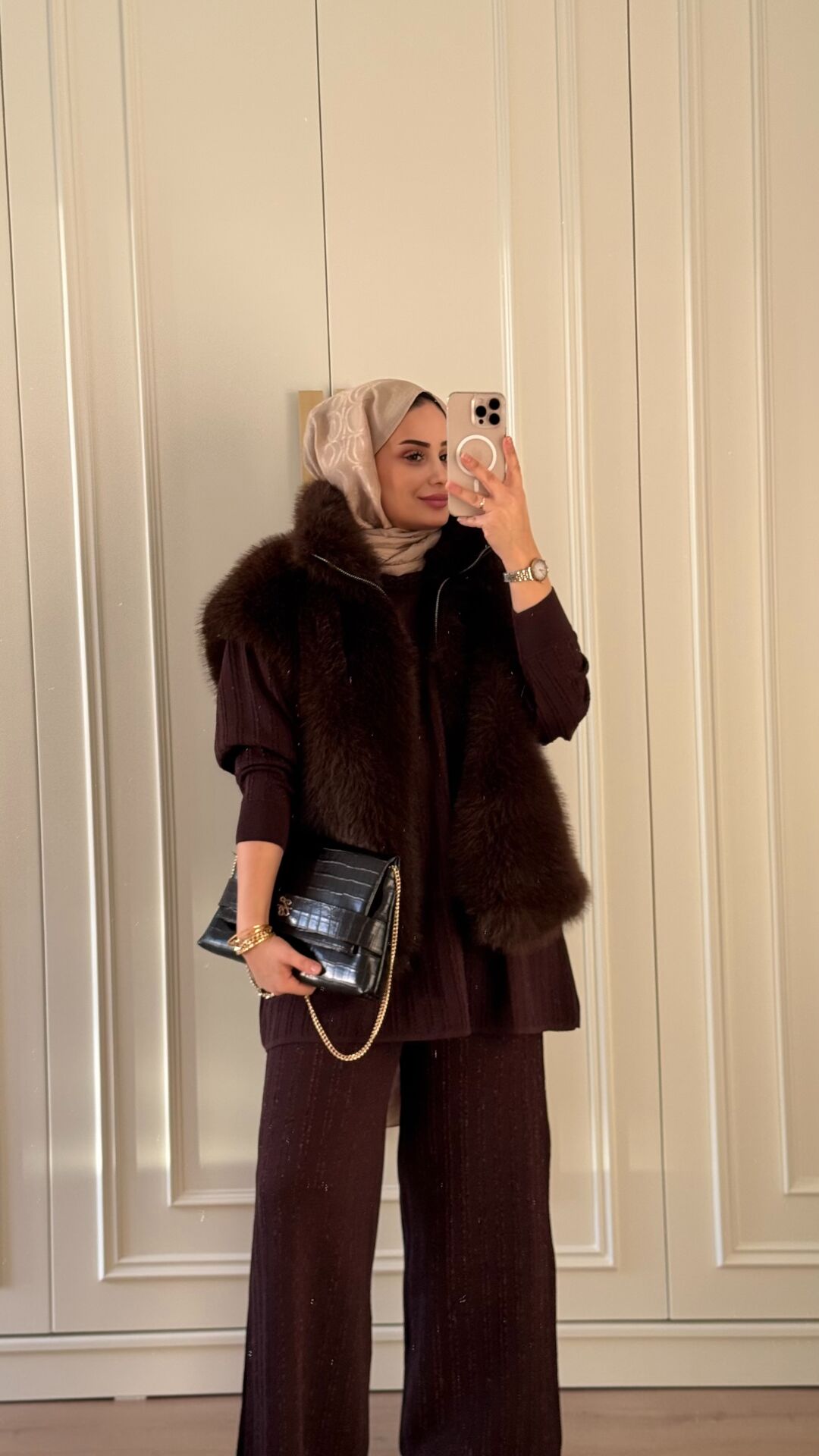 Işıltılı Triko Takım Kahverengi