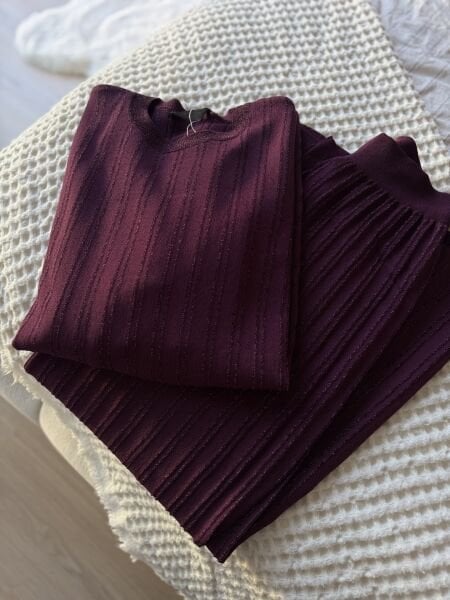 Işıltılı Triko Takım Bordo