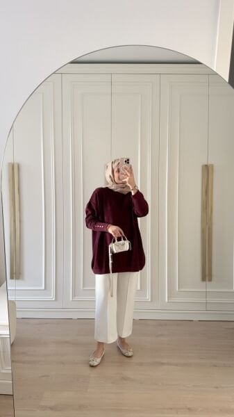 Işıltılı Droplu Tunik Bordo